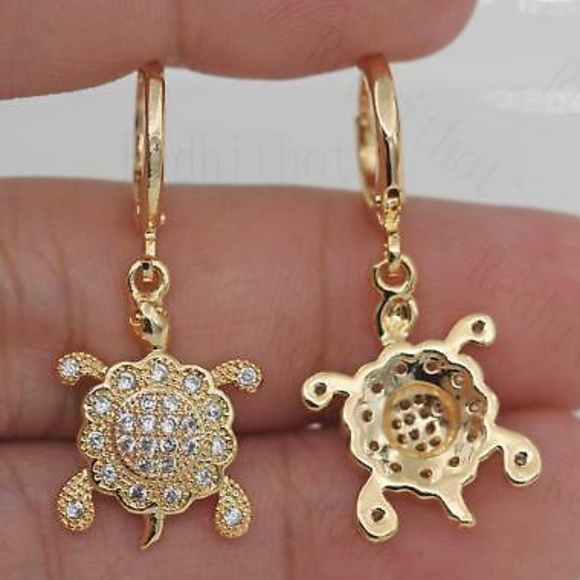 18kt Gold Filled Topaz Turtle Drop Earrings - Picture 2 of 3